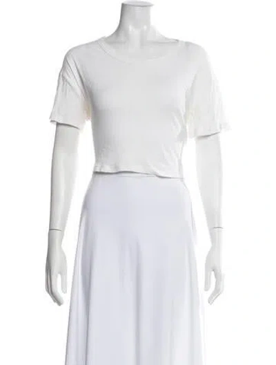 Pre-owned Leset Crew Neck Short Sleeve Crop Top In White