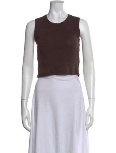 Pre-owned Leset Crew Neck Sleeveless Crop Top In Brown