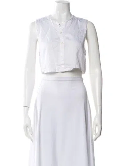 Pre-owned Leset Crew Neck Sleeveless Crop Top In White