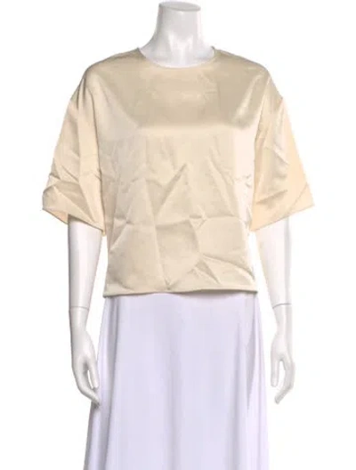 Pre-owned Leset Crew Neck Three-quarter Sleeve Crop Top In Neutral