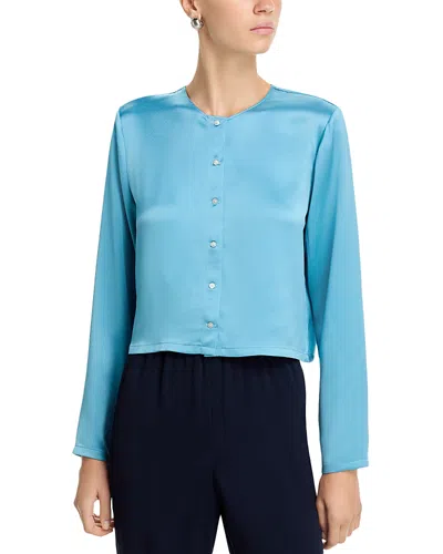 Leset Crewneck Button Front Cardigan In Blue