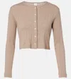 Leset Cropped Pointelle Cotton Cardigan In Neutral