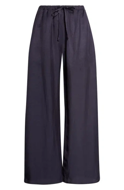 Leset Daniel Wide Leg Linen Blend Drawstring Pants In Black
