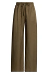 Leset Daniel Wide Leg Linen Blend Drawstring Pants In Green