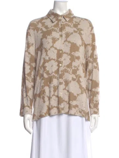 Pre-owned Leset Floral Print Long Sleeve Button-up Top In Neutral