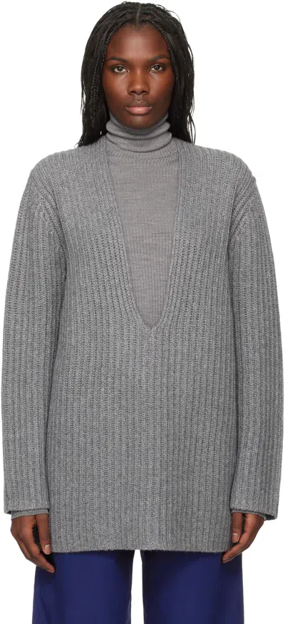 Leset Gray Emma Deep V Sweater In Grey Melange