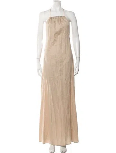 Pre-owned Leset Halterneck Long Dress In Neutrals