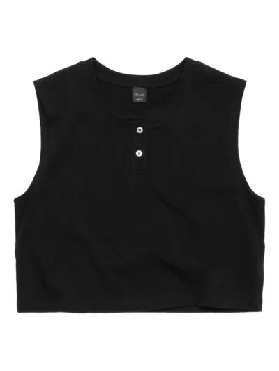 Leset Henley Sleeveless Top In Black