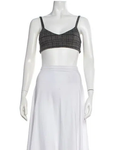Pre-owned Leset Houndstooth Print V-neck Crop Top In Black