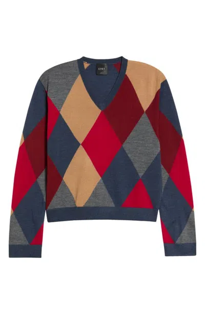 Leset James Argyle V-neck Sweater In Framboise Argyle