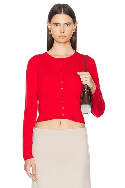 Leset James Crewneck Cropped Cardigan In Red