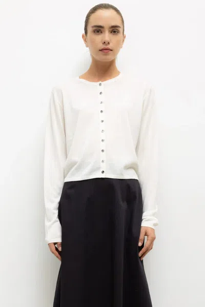 Leset James Crew Cardigan In White