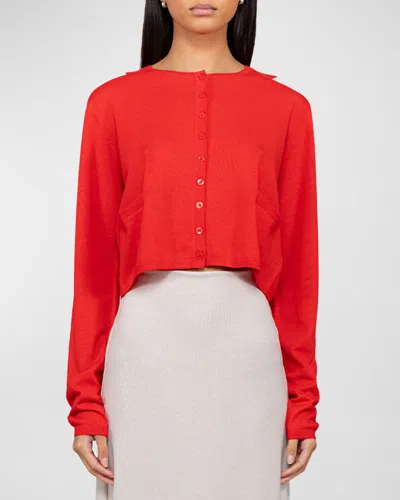 Leset James Crewneck Cropped Cardigan In Red