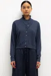 Leset James Mock Neck Cardigan In Blue