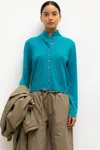 Leset James Mock Neck Cardigan In Blue