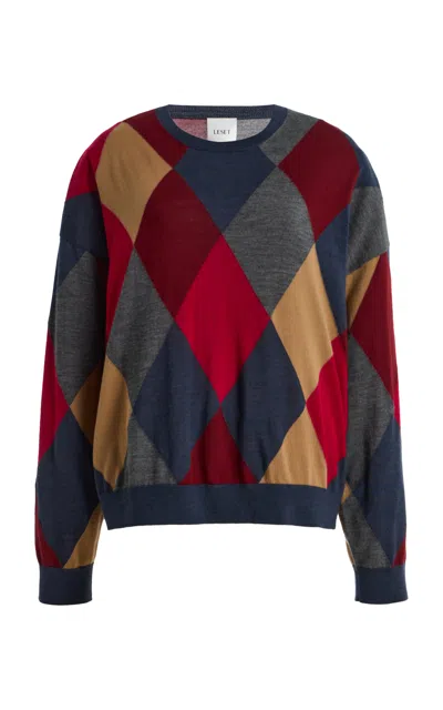 Leset James Oversized Argyle Wool Sweater In Multi