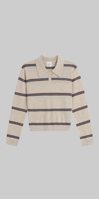Leset James Stripe Polo In Oatmeal