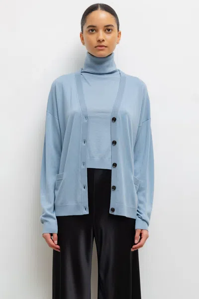 Leset James V Neck Cardigan In Blue