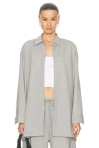Leset Jane Oversized Button Down Top In Light Grey