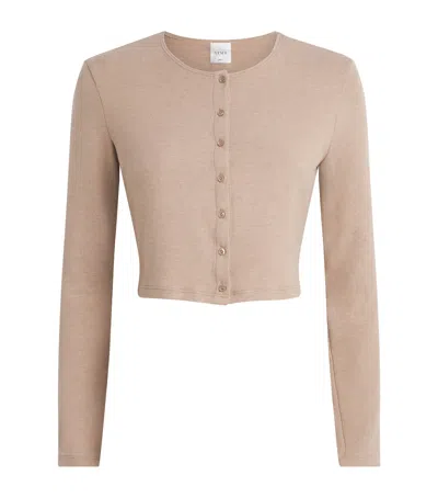 Leset Jersey Lauren Cropped Cardigan In Brown