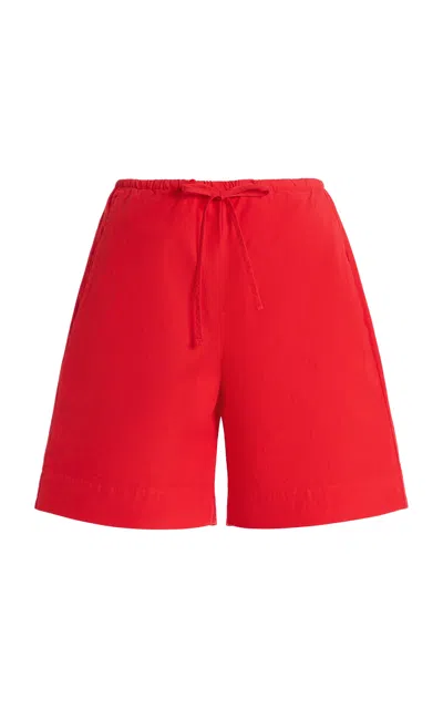 Leset Kyoto Carpenter Cotton Mini Shorts In Red