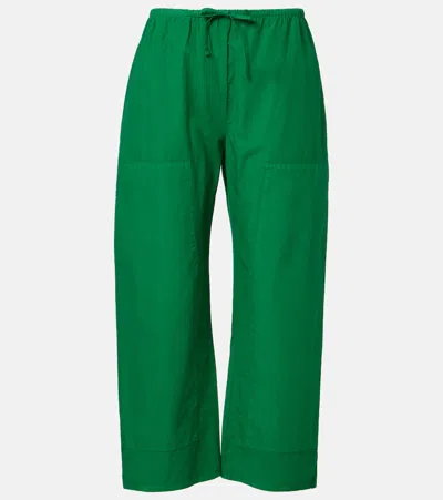 Leset Kyoto Cropped Cotton Wide-leg Pants In Green