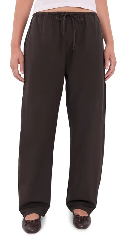 Leset Kyoto Cotton-poplin Low-rise Wide-leg Pants In Brown