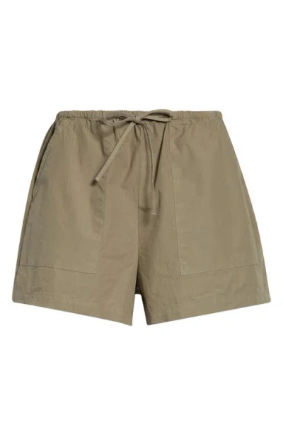 Leset Kyoto Patch Pocket Cotton Drawstring Shorts In Brown