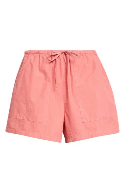 Leset Kyoto Patch Pocket Cotton Drawstring Shorts In Pink