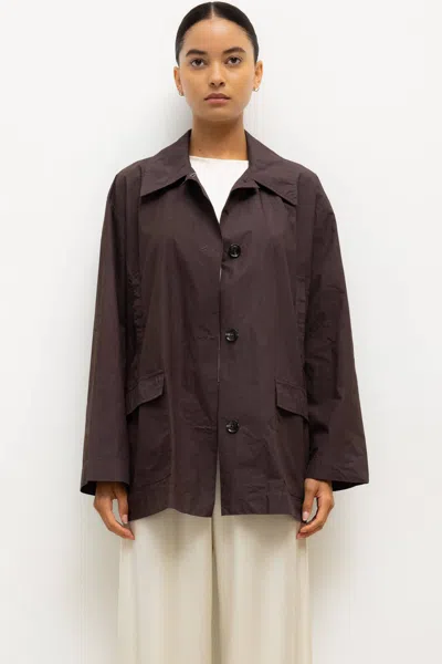 Leset Kyoto Pocket Button Down Jacket In Brown