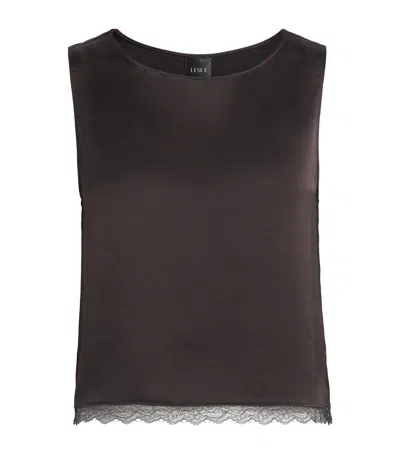 Leset Lace-trim Barb Tank Top In Brown