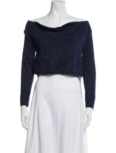 Pre-owned Leset Lambswool Off-the-shoulder Sweater In Blue