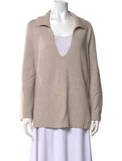 Pre-owned Leset Lambswool Plunge Neckline Sweater In Neutrals