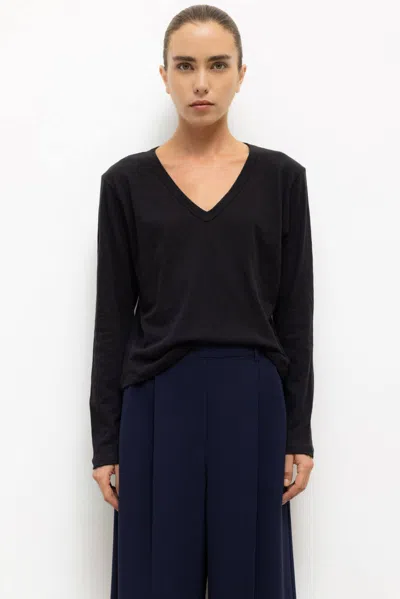 Leset Laura V Neck Long Sleeve In Black