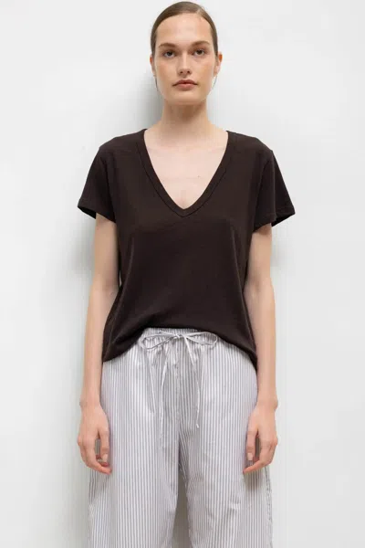 Leset Laura V Neck Tee In Brown