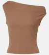 Leset Lauren Asymmetric Jersey Top In Brown