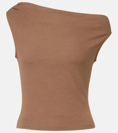 Leset Lauren Asymmetric Jersey Top In Brown