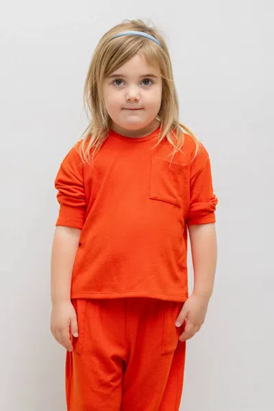 Leset Lauren Bebe Long Sleeve Pocket Tee In Orange
