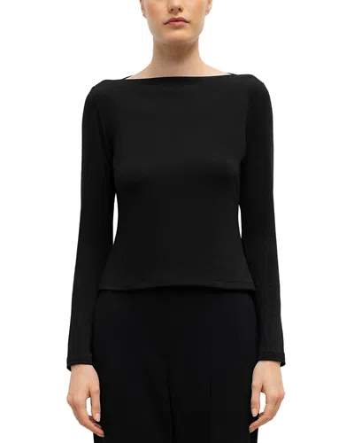 Leset Lauren Boat Neck Long Sleeve Tee In Black