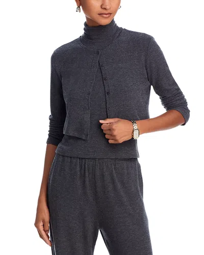 Leset Lauren Crewneck Cardigan In Charcoal