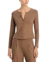 Leset Lauren Crewneck Cardigan Sweater In Brown