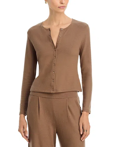 Leset Lauren Crewneck Cardigan Sweater In Brown