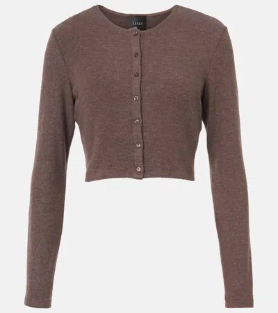 Leset Lauren Cropped Jersey Cardigan In Brown