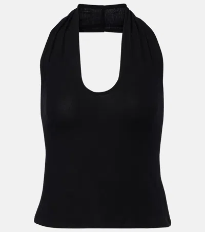Leset Lauren Halterneck Jersey Top In Black