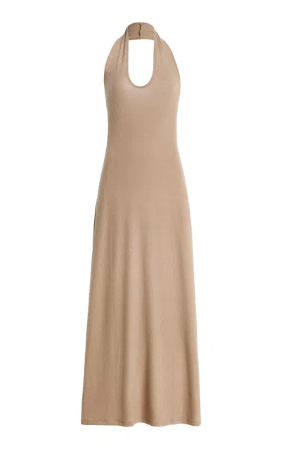 Leset Lauren Jersey Maxi Halter Dress In Brown