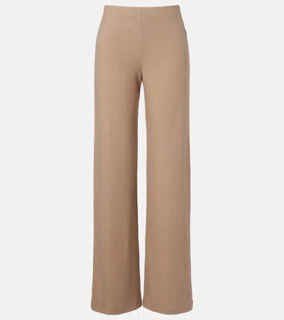 Leset Lauren Jersey Wide-leg Pants In Brown