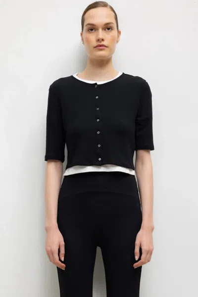 Leset Lauren Mid Sleeve Cardigan In Black