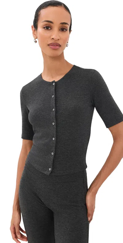 Leset Lauren Mid Sleeve Cardigan Charcoal In Black