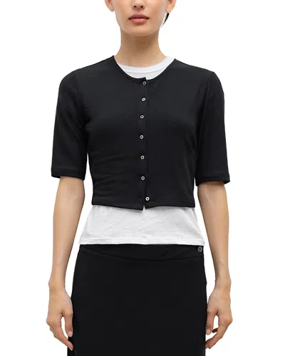 Leset Lauren Mid Sleeve Cardigan Sweater In Black