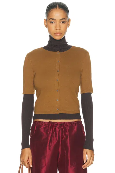 Leset Lauren Mid Sleeve Cardigan In Brown